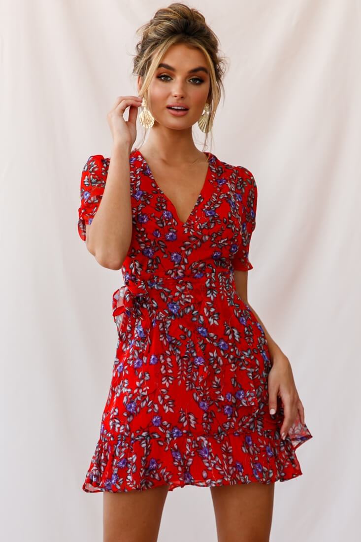 Edie V-Neck Chiffon Dress Red by Selfie Leslie