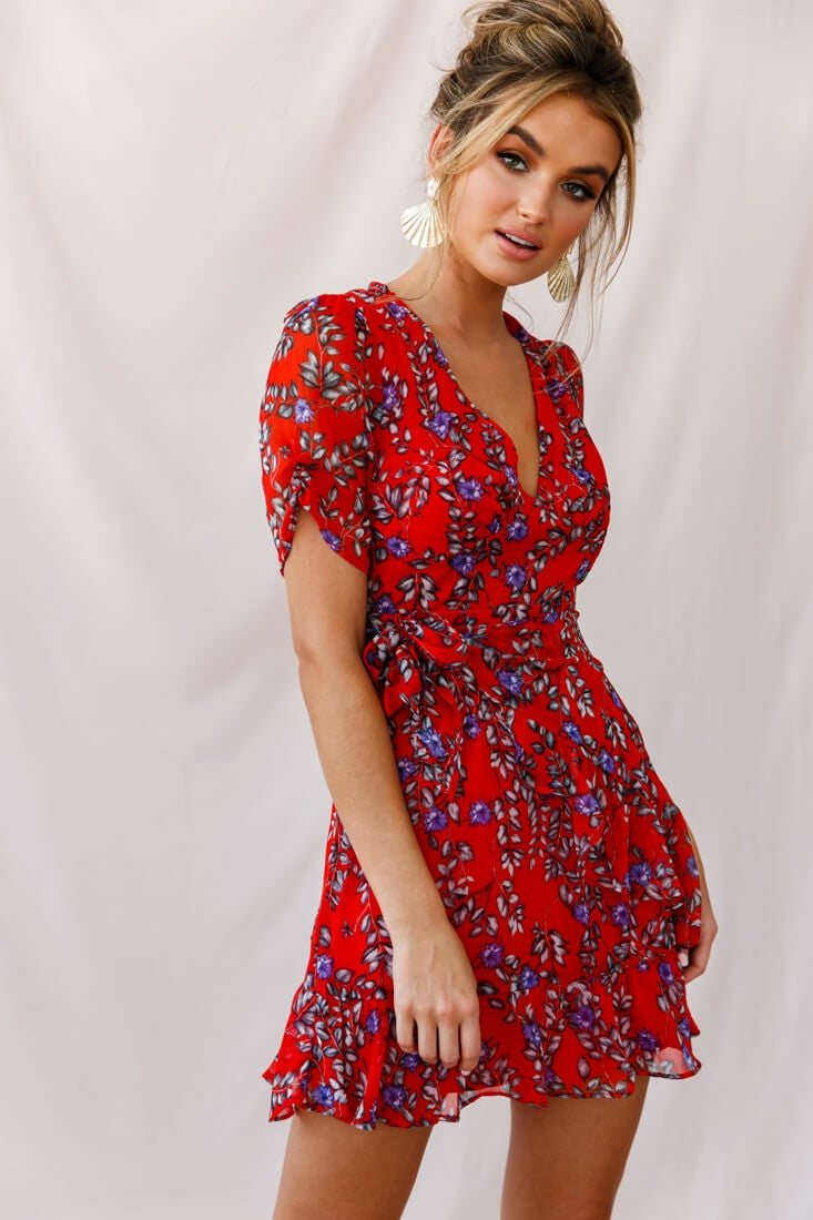 Edie V-Neck Chiffon Dress Red by Selfie Leslie