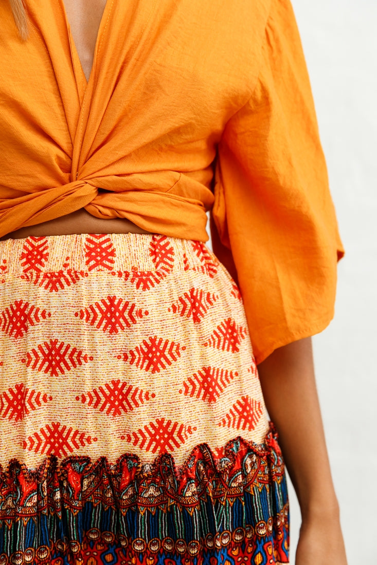 Alexi Mini Skirt Aztec Print Red by Selfie Leslie