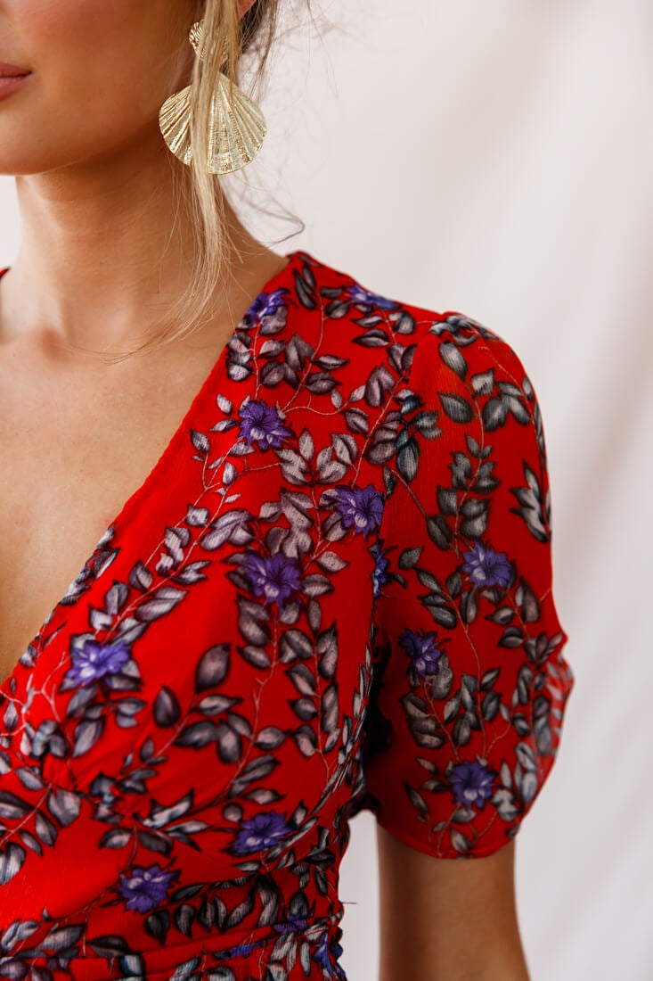 Edie V-Neck Chiffon Dress Red by Selfie Leslie