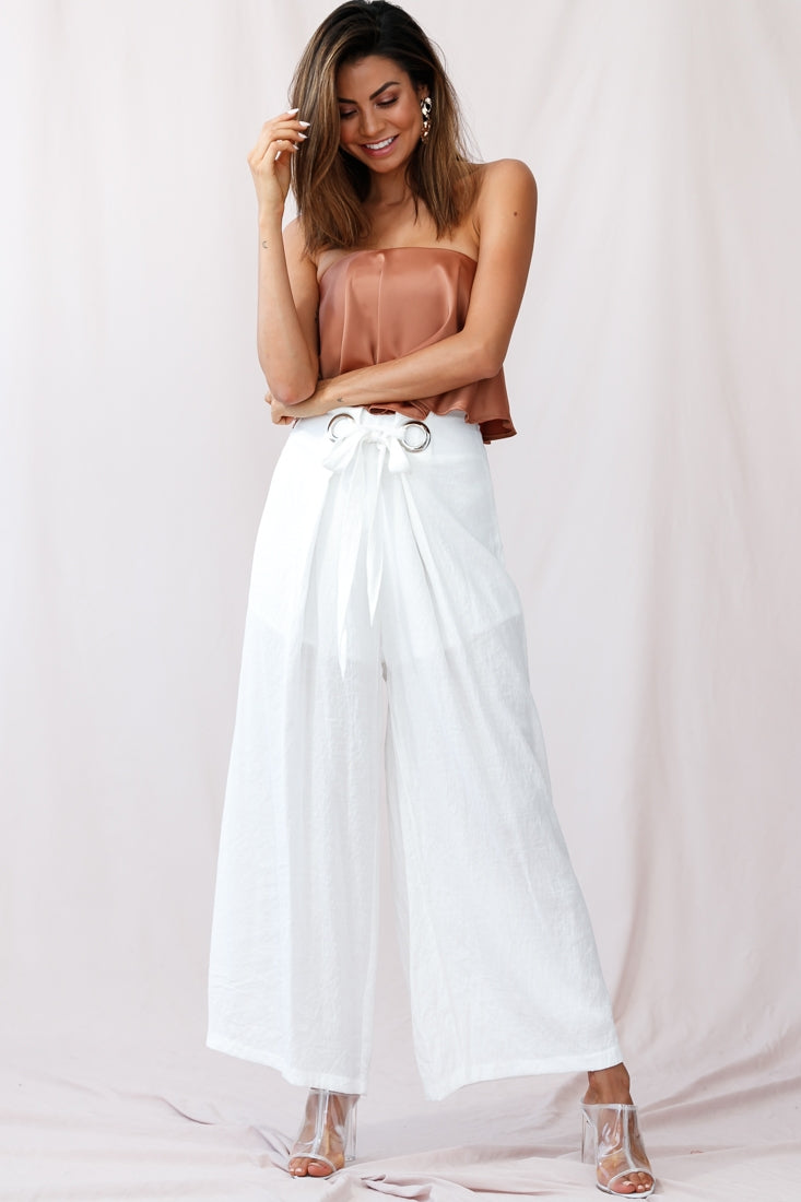 Saigon Wide Leg Eyelet Pants White by Selfie Leslie