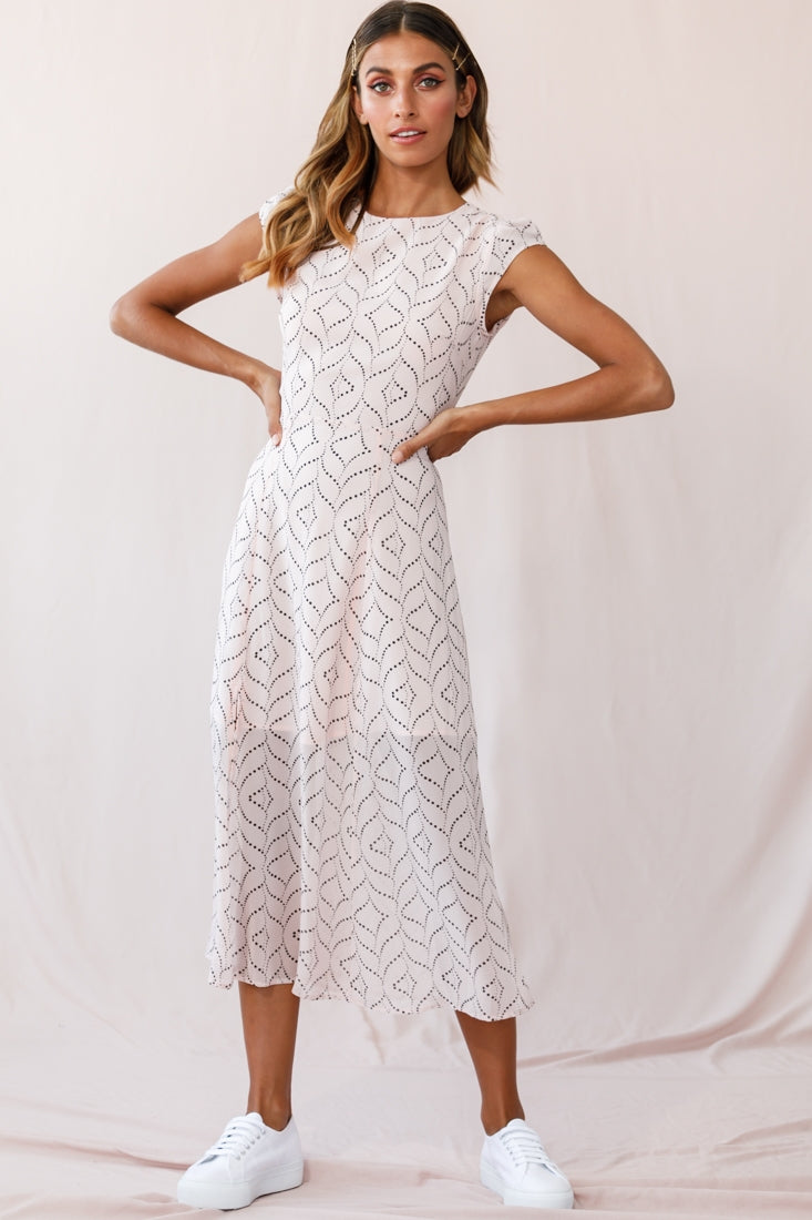Becky Cap Sleeve Crew Neck Midi Dress Dot Print Blush by Selfie Leslie