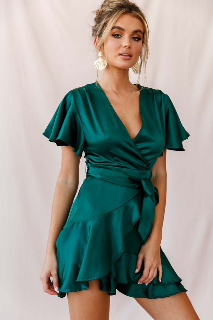Cami Angel Sleeve Faux Wrap Dress Jade by Selfie Leslie