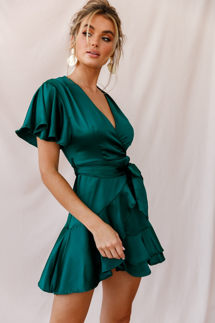 Cami Angel Sleeve Faux Wrap Dress Jade by Selfie Leslie