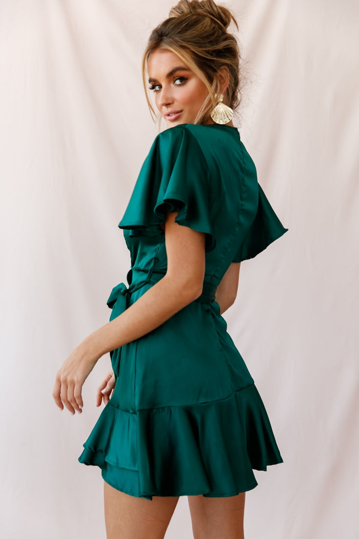 Cami Angel Sleeve Faux Wrap Dress Jade by Selfie Leslie
