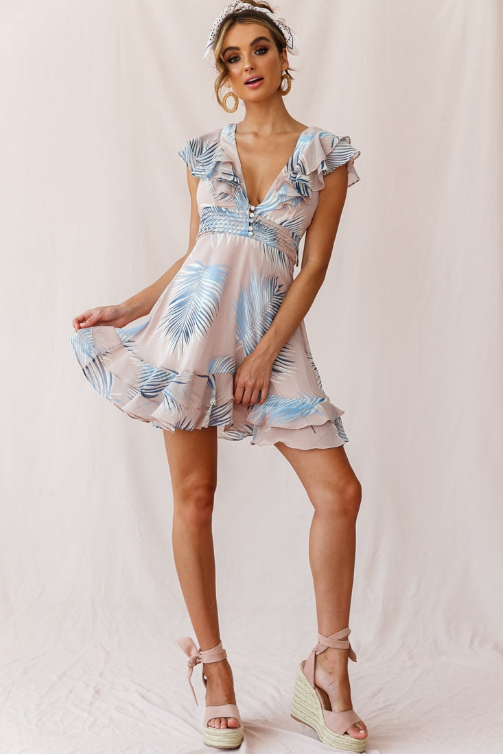 Shaina Pintuck Placket Empire Cut Dress Palm Print Pink by Selfie Leslie