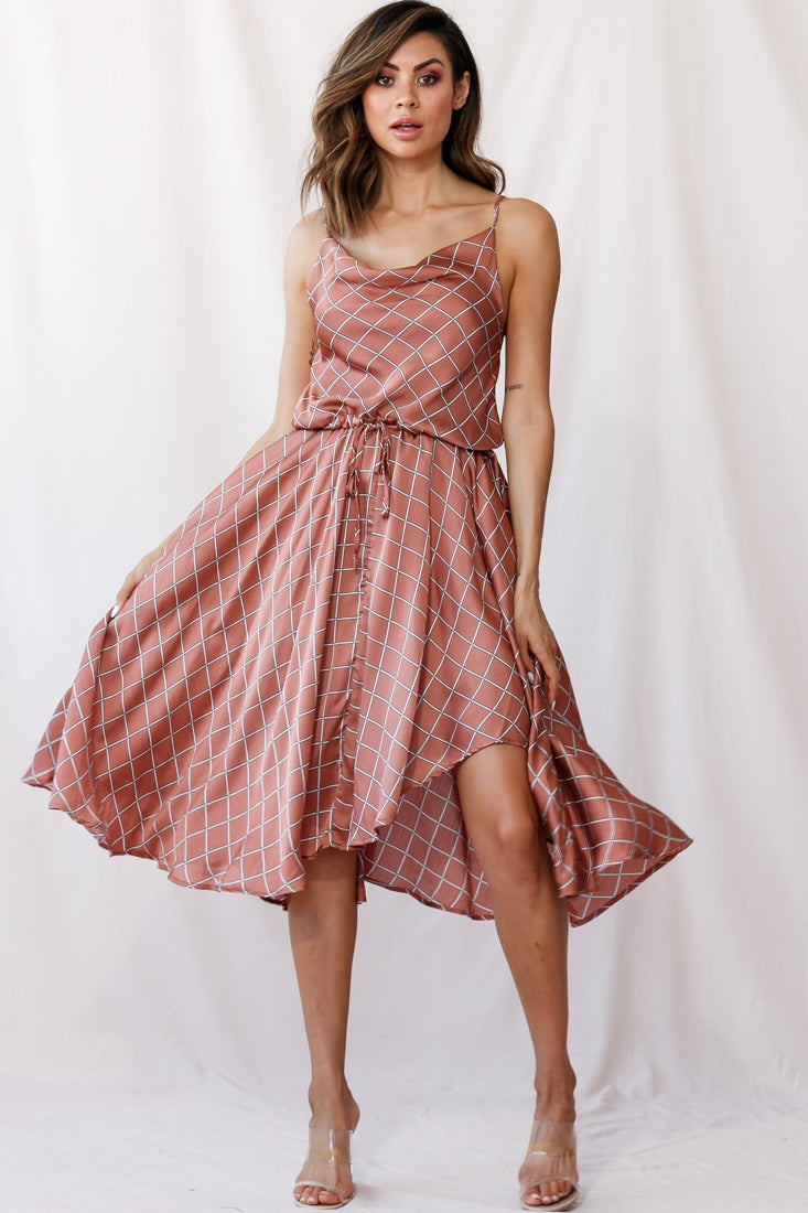 Ava Cowl Neck Drawstring Midi Dress Bronze by Selfie Leslie