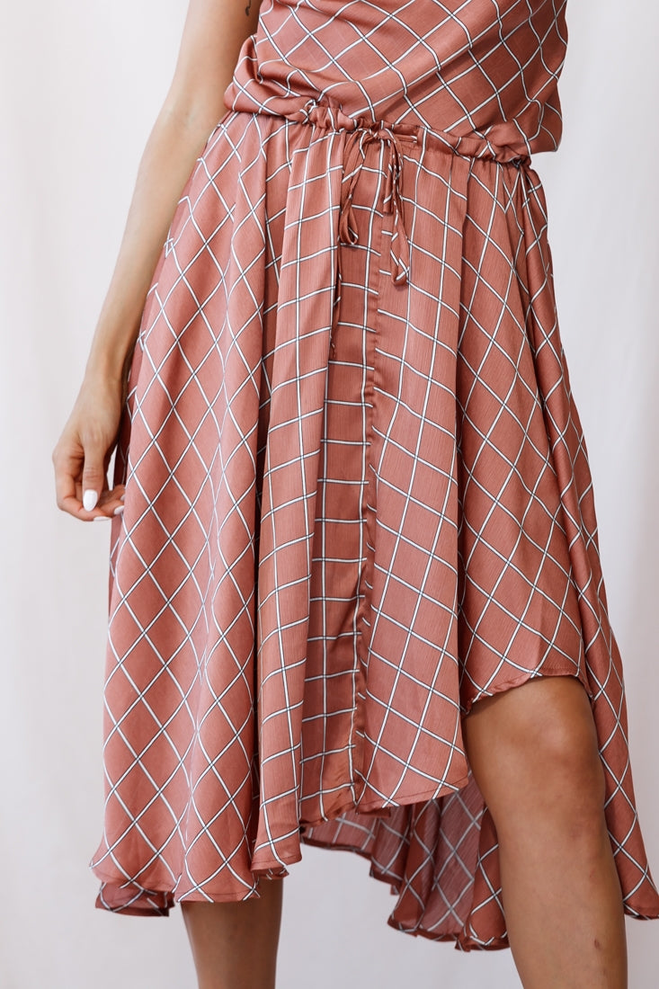 Ava Cowl Neck Drawstring Midi Dress Bronze by Selfie Leslie