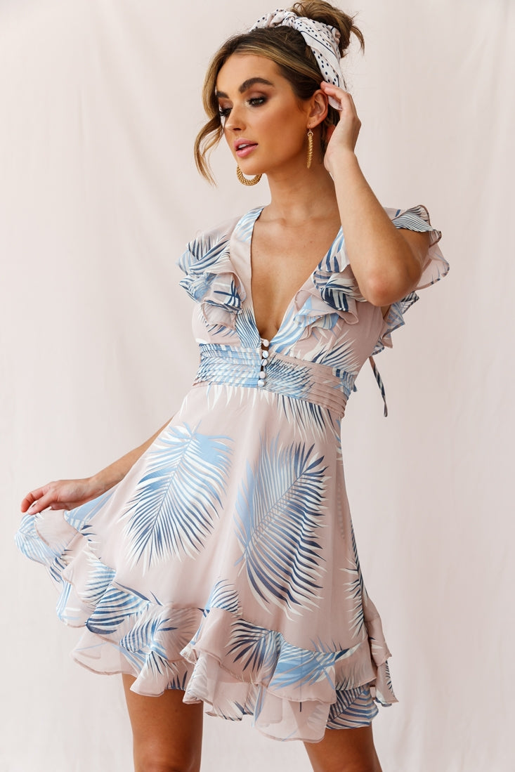 Shaina Pintuck Placket Empire Cut Dress Palm Print Pink by Selfie Leslie