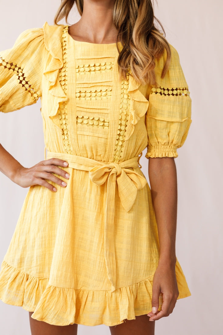 Lia Ruffle Sleeve Crochet Detail Dress Blush