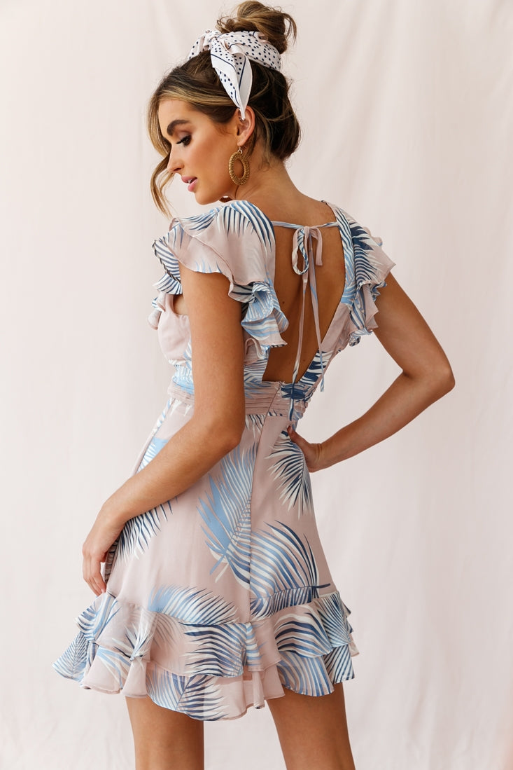 Shaina Pintuck Placket Empire Cut Dress Palm Print Pink by Selfie Leslie