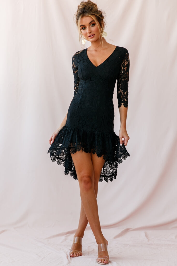 Aurora Lace High-Low Hem Dress Black by Selfie Leslie