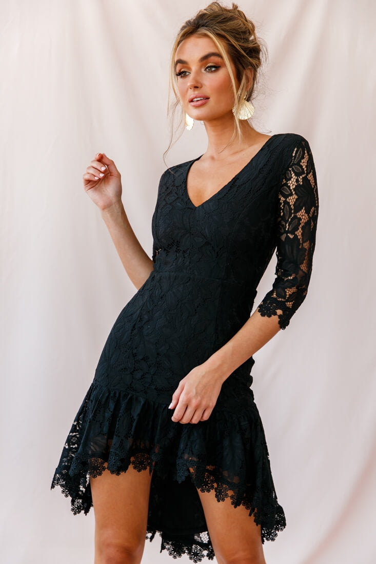 Aurora Lace High-Low Hem Dress Black by Selfie Leslie