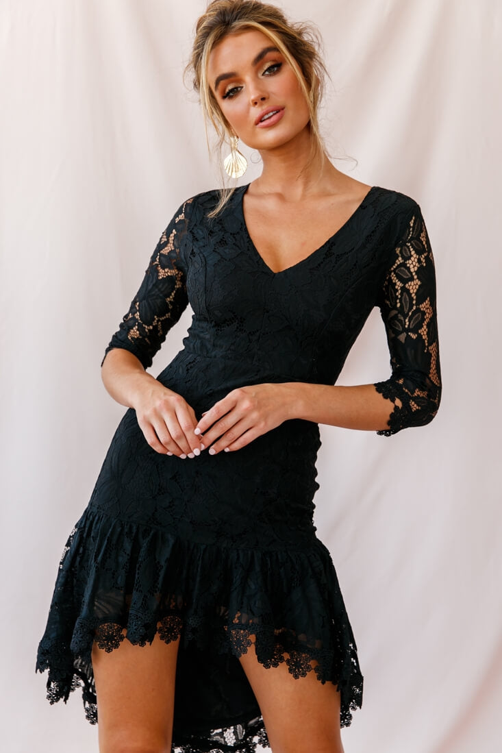 Aurora Lace High-Low Hem Dress Black by Selfie Leslie