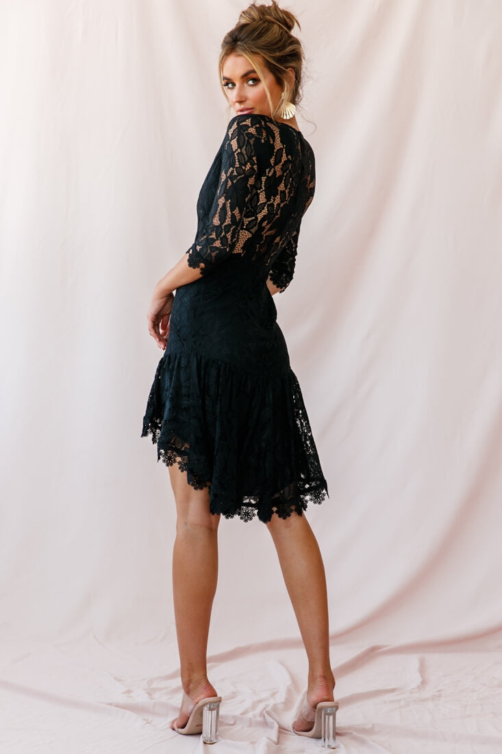 Aurora Lace High-Low Hem Dress Black by Selfie Leslie