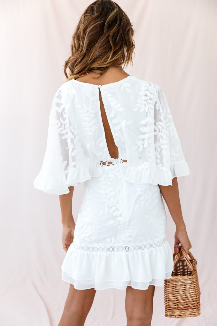 Caspar Leafy Embroidered Dress White Tall Caspar Leafy Embroidered Dress White Tall