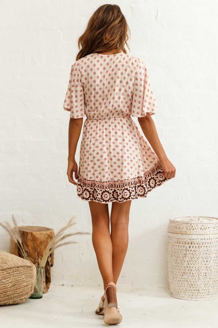 Suva Tie-Knot Bust A-Line Dress Floral Print Nude by Selfie Leslie