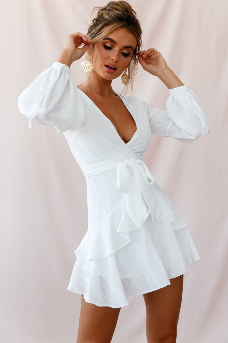 Kerry Layered Balloon Sleeve Dress White | Selfie Leslie