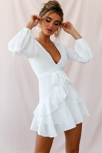 Shop the Kerry Layered Balloon Sleeve Dress White | Selfie Leslie