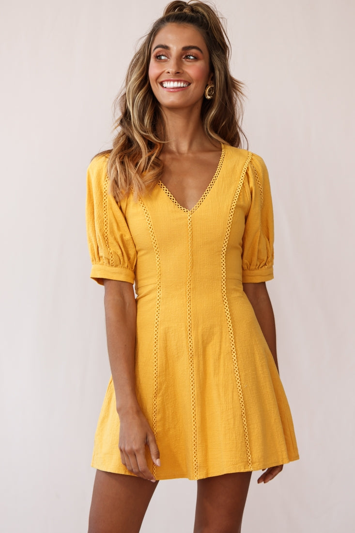 Ally Half Sleeve A-Line Dress Mustard by Selfie Leslie