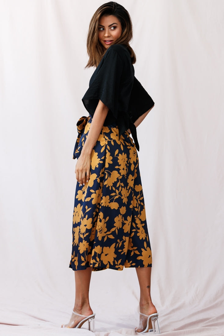 Danika Front Split Midi Culotte Pants Navy/Mustard by Selfie Leslie