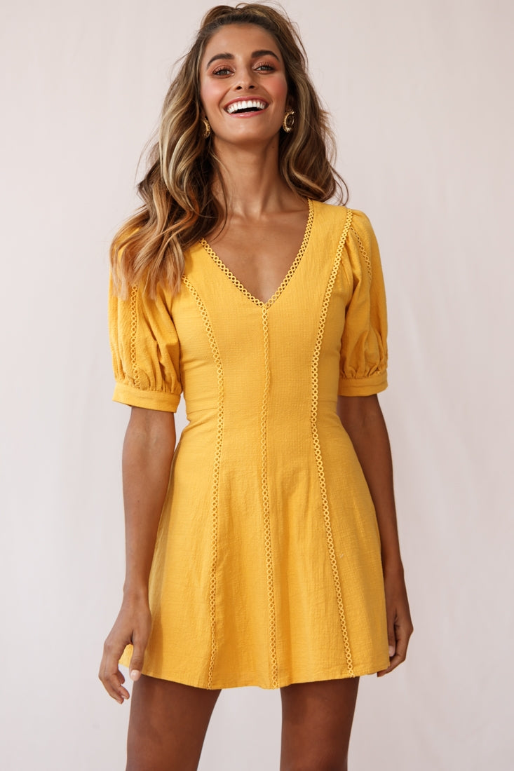 Ally Half Sleeve A-Line Dress Mustard by Selfie Leslie