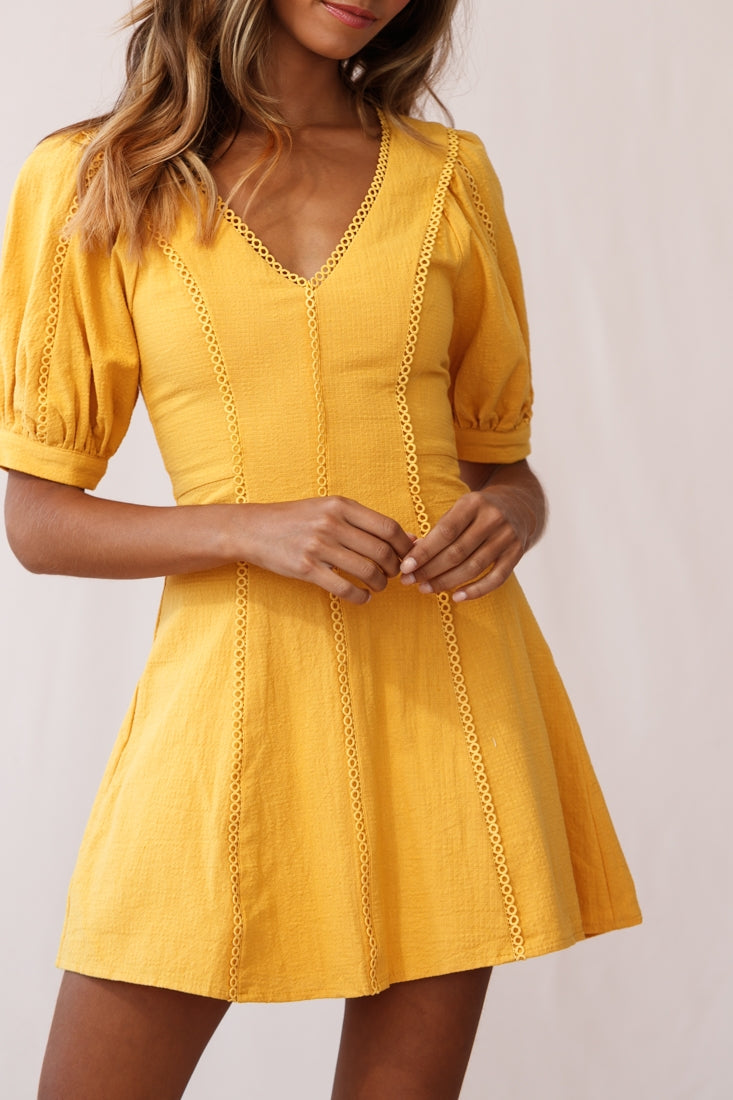 Ally Half Sleeve A-Line Dress Mustard by Selfie Leslie