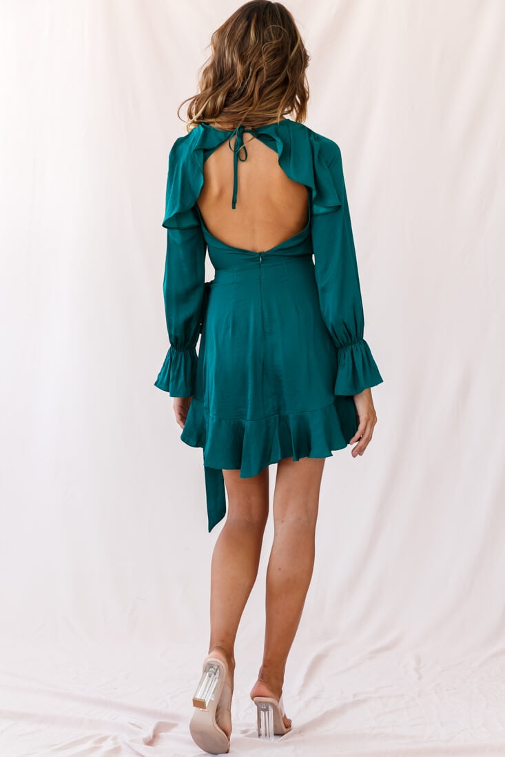 Darla Long Sleeve Satin Dress Forest Green Darla Long Sleeve Satin Dress Forest Green