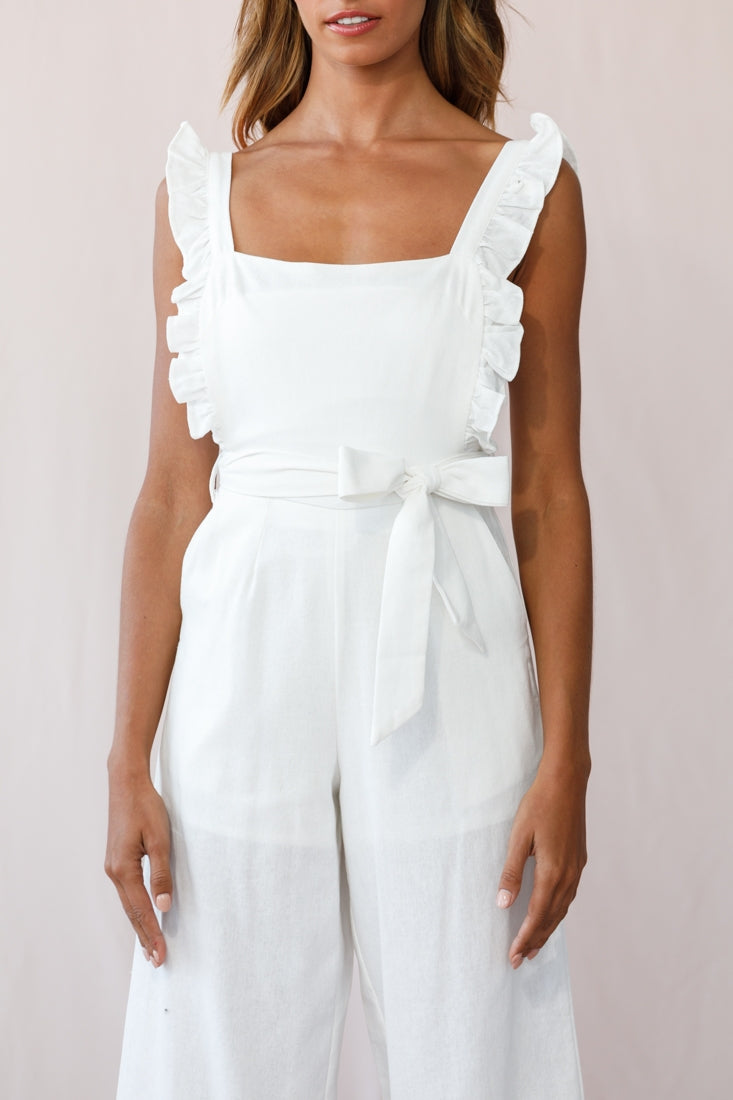 Serenade Ruffle Strap Pinafore Jumpsuit White by Selfie Leslie