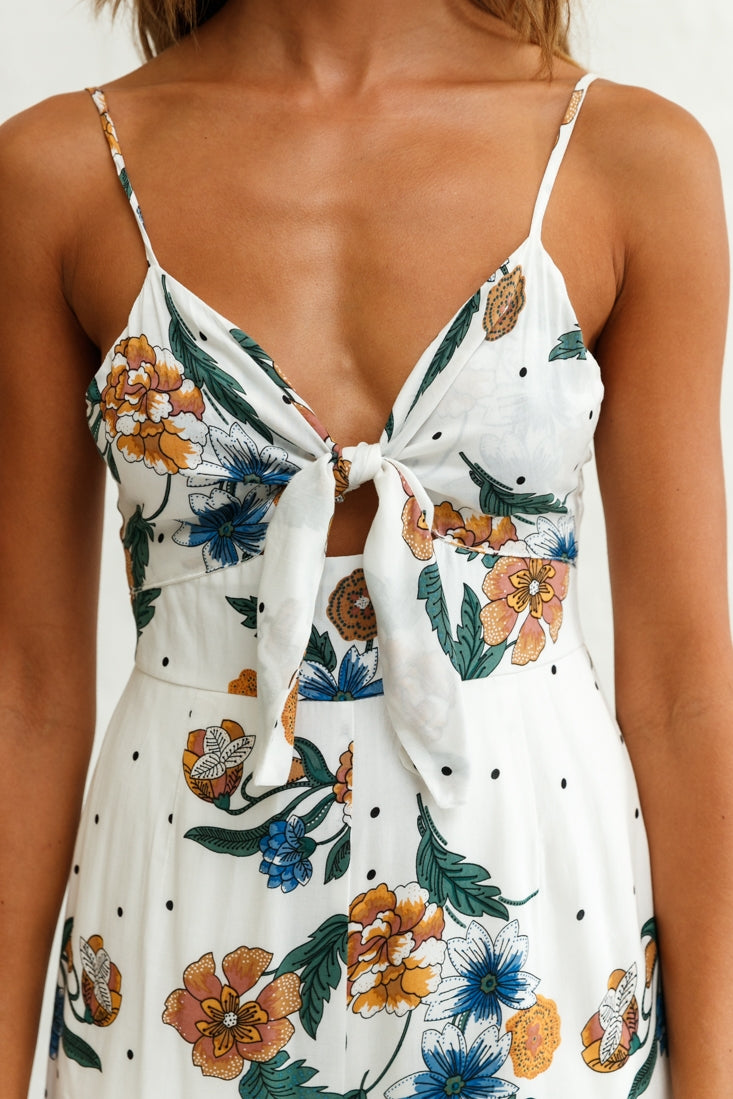 Call Me Wide-Leg Tied Bust Jumpsuit Floral Print White by Selfie Leslie