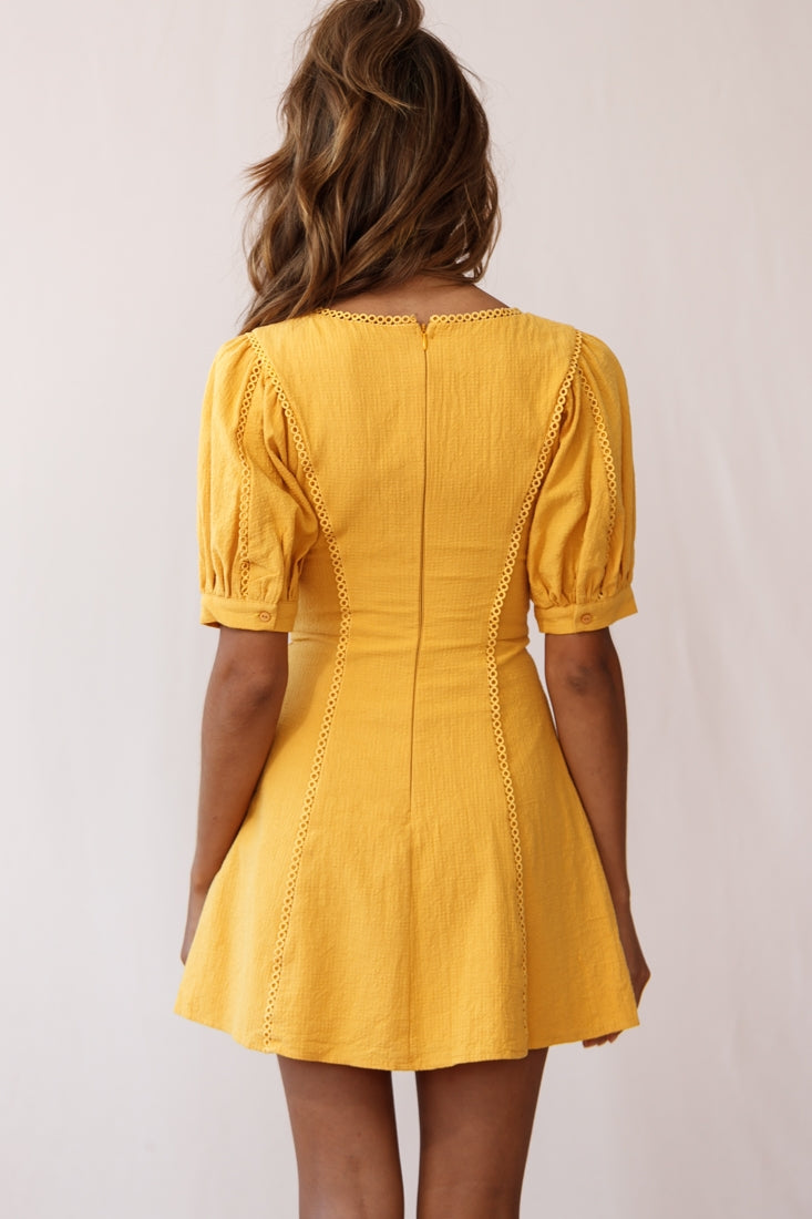 Ally Half Sleeve A-Line Dress Mustard by Selfie Leslie