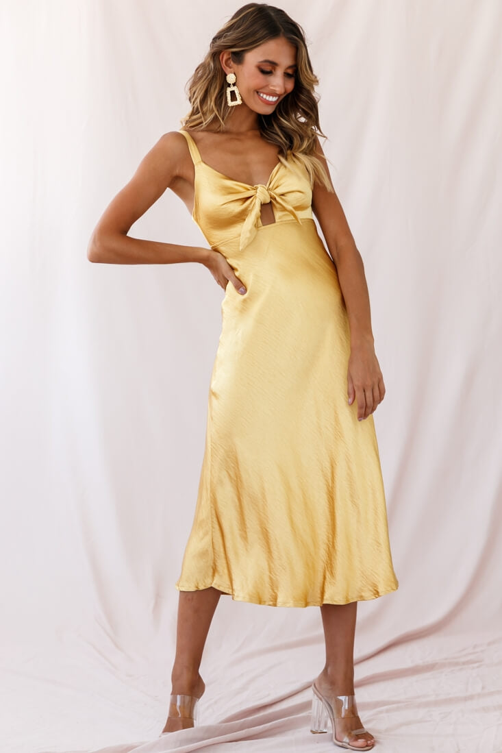 Perfect Day Satin Midi Dress Mustard by Selfie Leslie