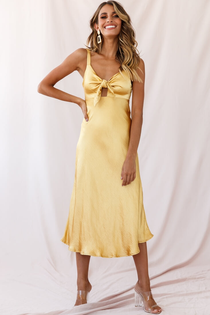 Perfect Day Satin Midi Dress Mustard by Selfie Leslie