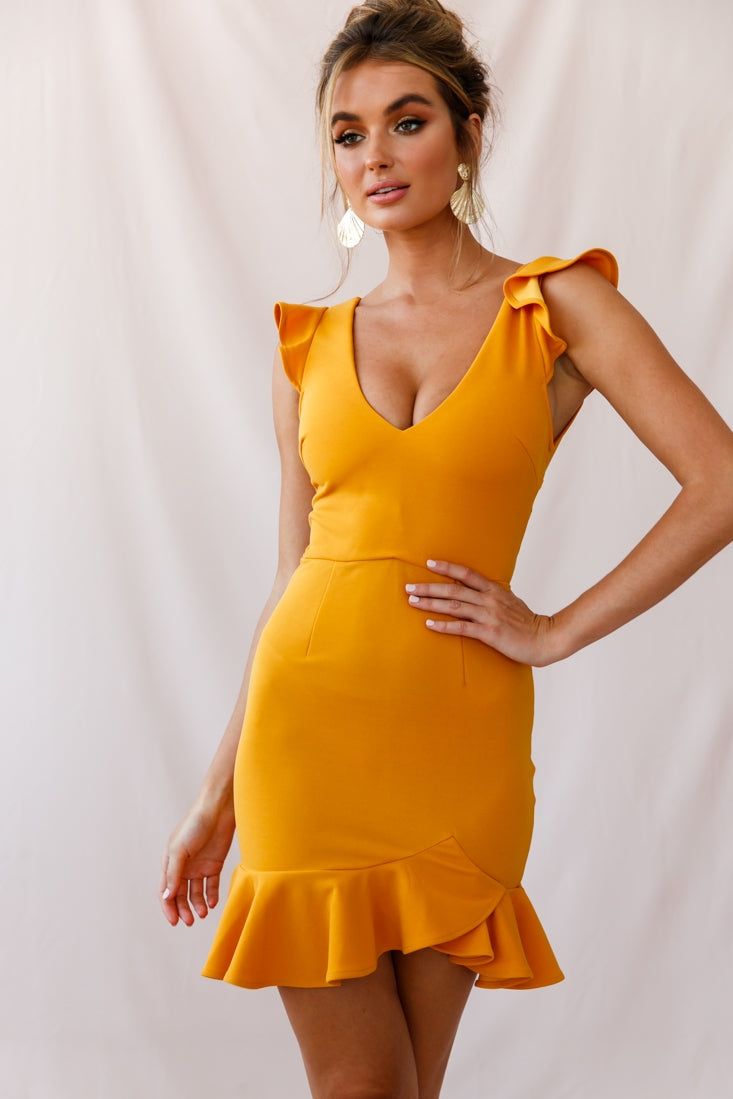 Take Note Frill Dress Mustard by Selfie Leslie