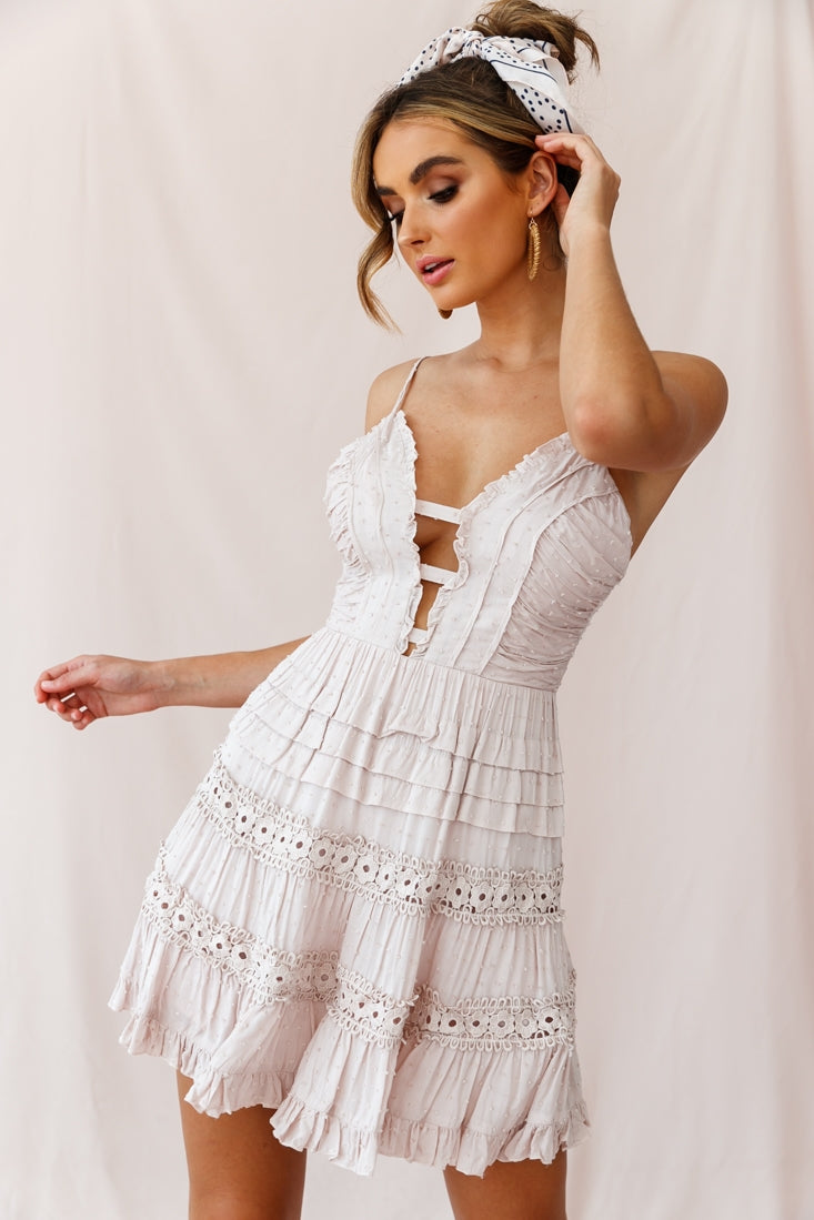 Riley Deep V-Neckline Ruffle Detail Dress Blush by Selfie Leslie