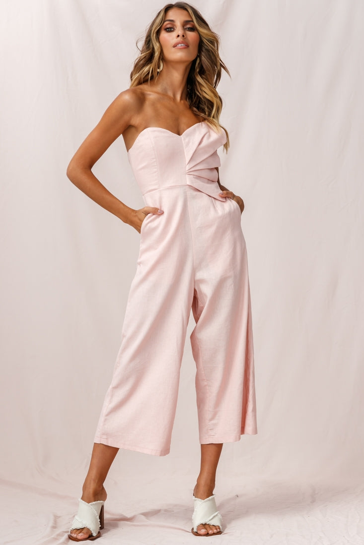 Call Me Wide-Leg Linen Bandeau Jumpsuit Blush by Selfie Leslie
