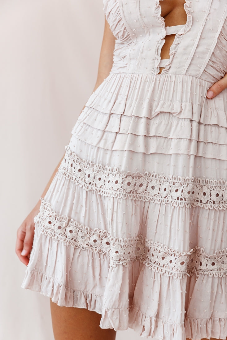 Riley Deep V-Neckline Ruffle Detail Dress Blush by Selfie Leslie