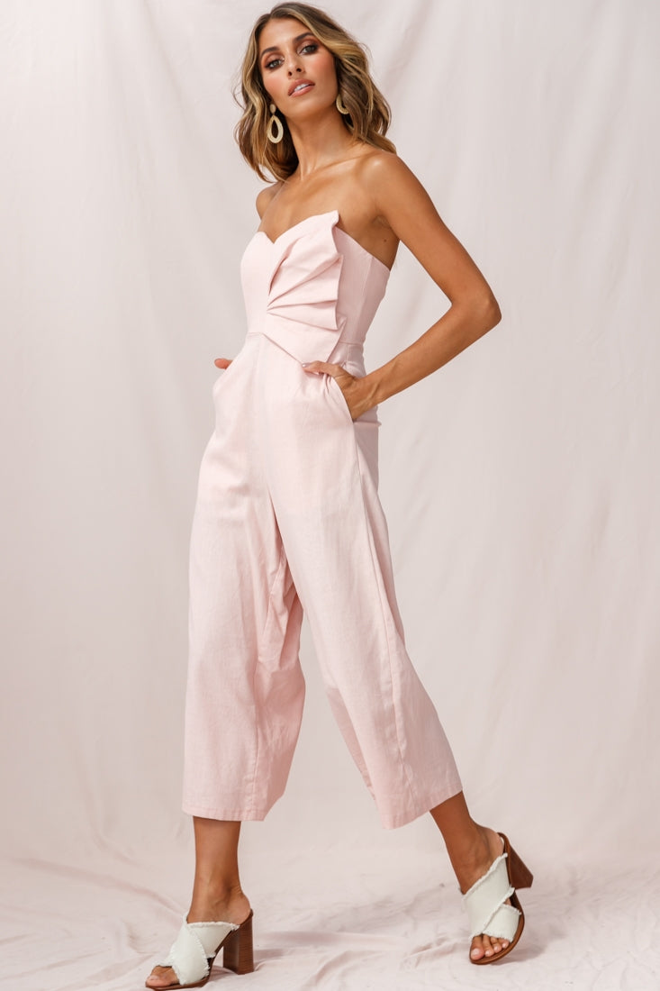 Call Me Wide-Leg Linen Bandeau Jumpsuit Blush by Selfie Leslie