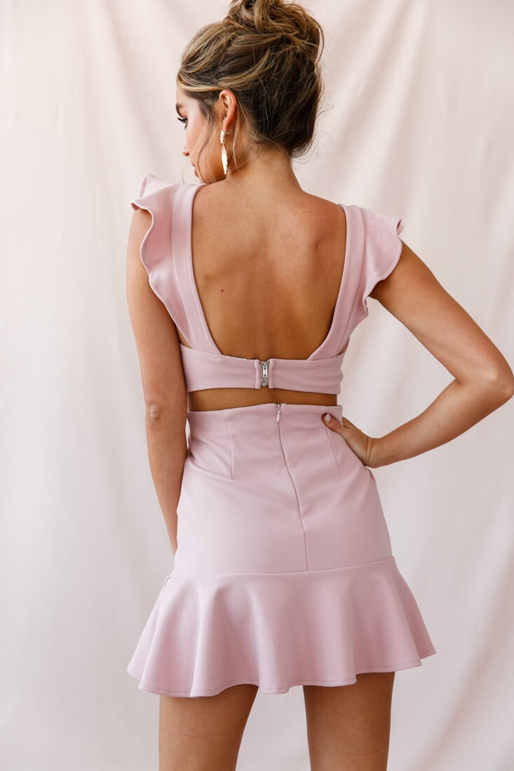 Jackie Wide Ruffle Hem Pinafore Dress Blush by Selfie Leslie