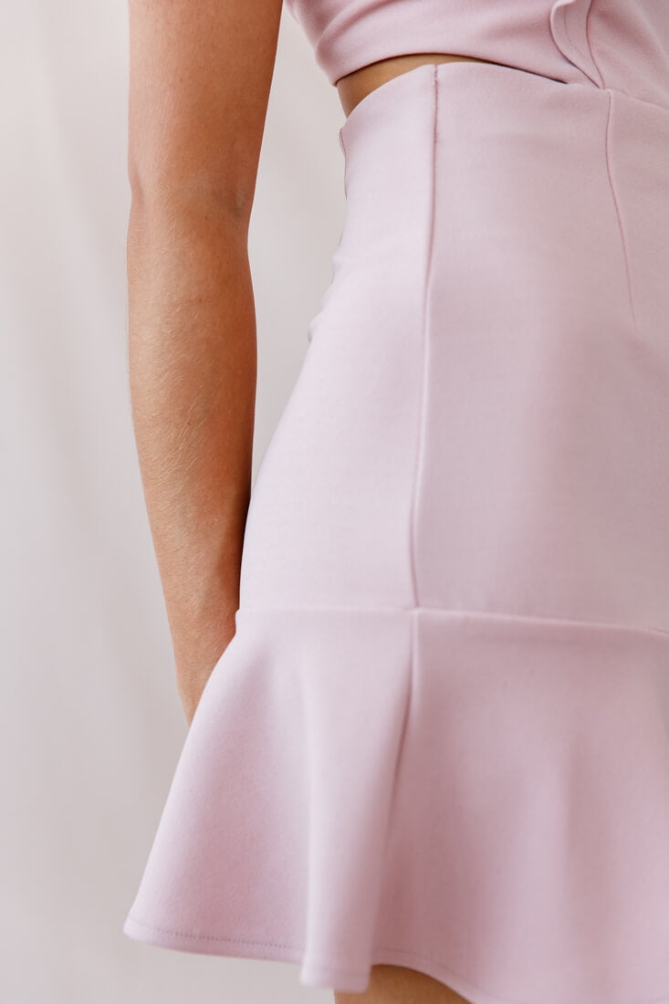 Jackie Wide Ruffle Hem Pinafore Dress Blush by Selfie Leslie