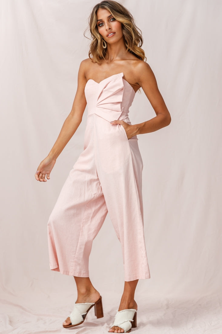 Call Me Wide-Leg Linen Bandeau Jumpsuit Blush by Selfie Leslie