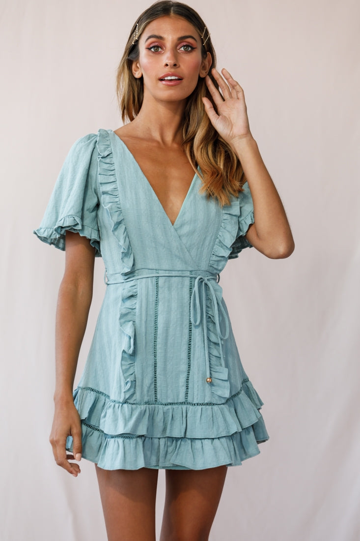 Marybelle Angel Sleeve A-Line Ruffle Dress Sage by Selfie Leslie