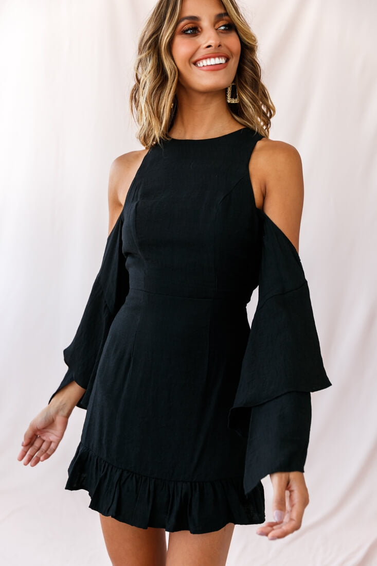 Azriel Long Sleeve Cold-Shoulder Dress Black by Selfie Leslie