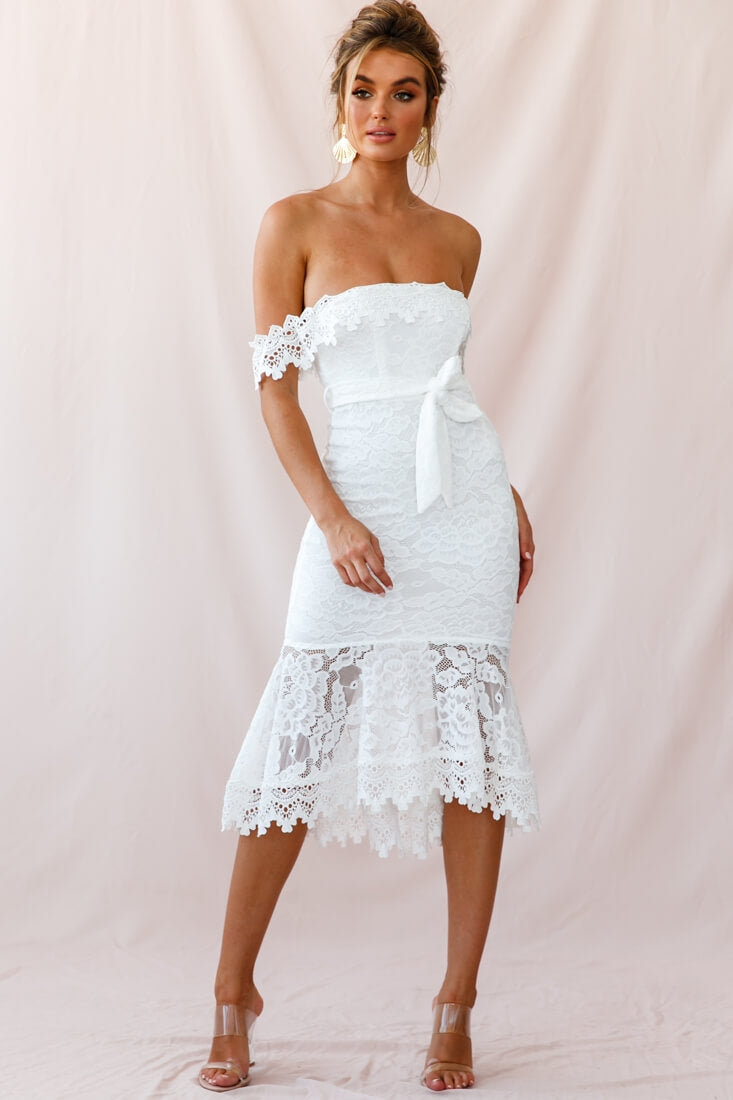Patience Lace Bodycon Midi Dress White by Selfie Leslie