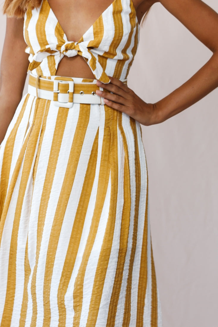 Crystal Tied Knot Belt Midi Dress Mustard by Selfie Leslie
