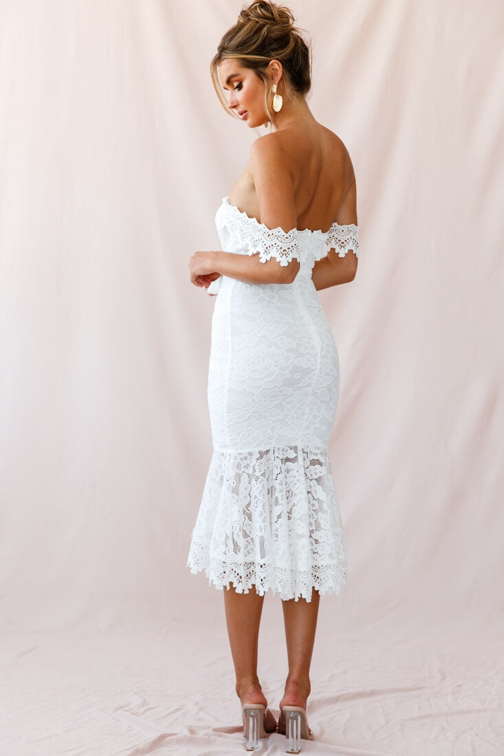 Patience Lace Bodycon Midi Dress White by Selfie Leslie