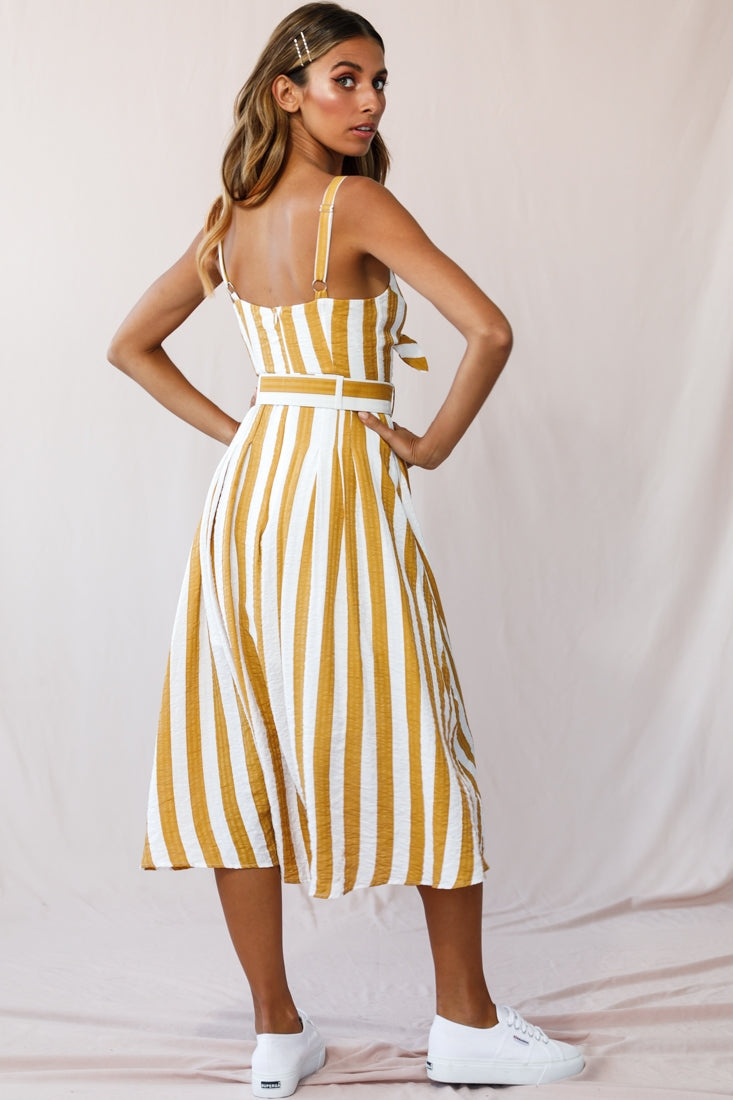 Crystal Tied Knot Belt Midi Dress Mustard by Selfie Leslie