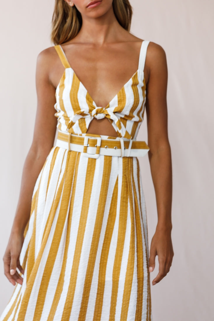 Crystal Tied Knot Belt Midi Dress Mustard by Selfie Leslie