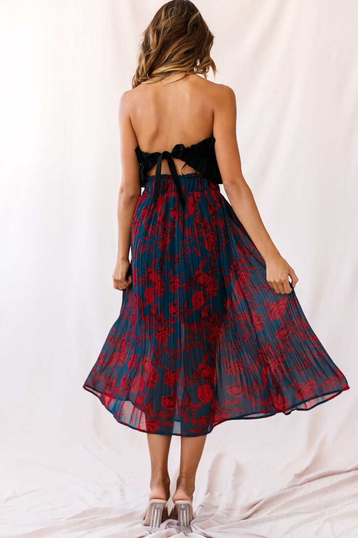 Caroline Accordion Pleat Midi Skirt Forest Green/Red by Selfie Leslie