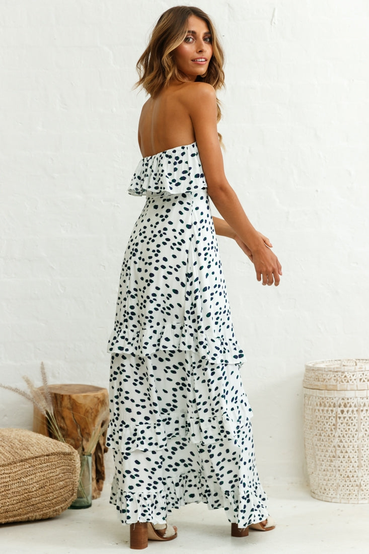 Zulu Frill Bust Front Split Maxi Dress Animal Print White by Selfie Leslie